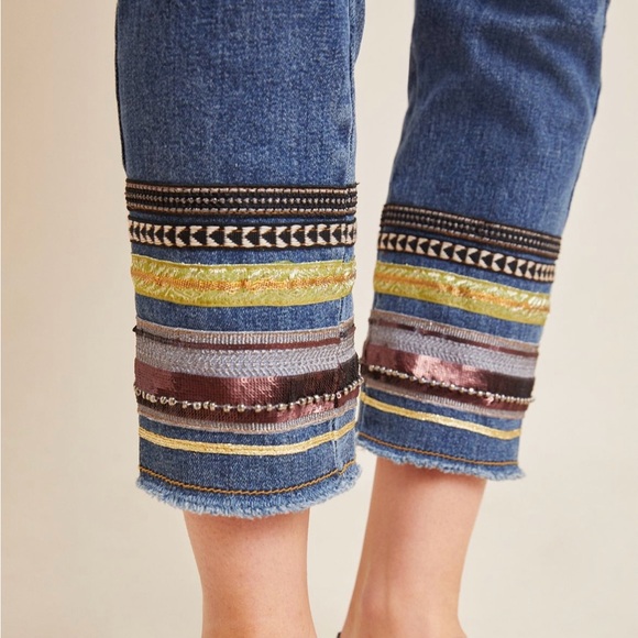 Pilcro High-Rise Embroidered Slim Straight Jeans, Denim Medium Blue - Picture 3 of 16